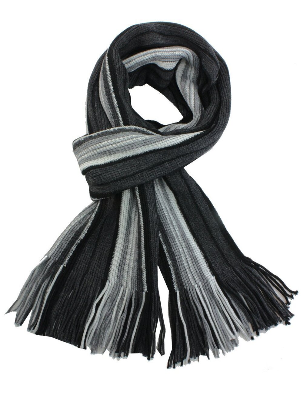 6351 Winter Scarf - Synthetic Wool, Extra Long & Warm, Striped, Gray